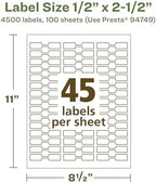 Avery® EcoFriendly Matte White Recycled Barbell Labels, 0.5" x 2.5", Matte White Labels, Permanent Adhesive, Laser/Inkjet Printable, 4,500 Total
