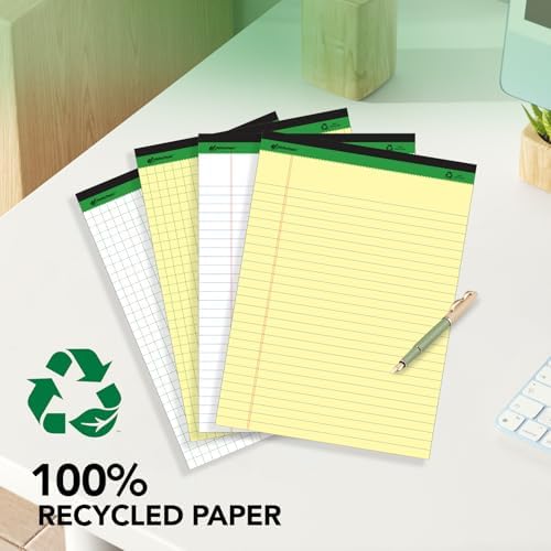 KAISA Graph Paper Legal Pads Writing Pads Recycled Paper 8.5"x11.75" Quad Ruled 4x4 Perforated 50 sheets/pad Grid Paper Yellow Notepads Writing Tablet For Office Supplies (Canary 6pad, 8.5x11.75'')