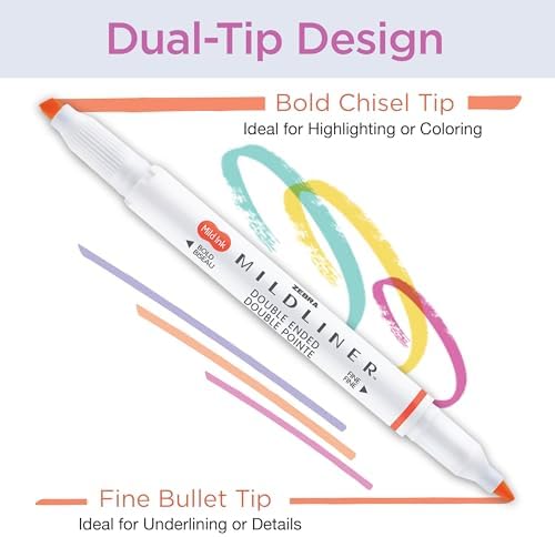Zebra Pen MILDLINER No Bleed Highlighter, Assorted Colors, Dual Tip, 8-Pack