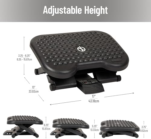 Mind Reader Foot Rest, Under Desk at Work, Ergonomic, Height Adjustable, Office, Plastic, 17" L x 13" W x 6.25" H, Set of 2, Black