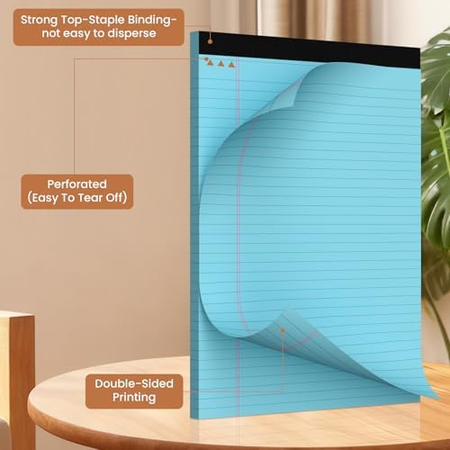 6pcs Legal Pads 8.5 x 11, Perforated Colored Notepad 8.5x11, 50Sheets/Pad