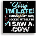 3dRose Wall Clock Silent - 13 inch - Sorry IAM Late I Saw a Cow for Farm Farmer Lovers - Farmer