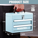 WORKPRO Portable Mini Metal Tool Box with 2 Drawers