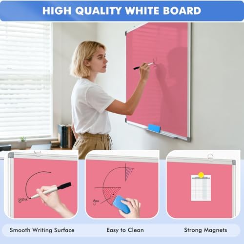 Double-Sided White Board Dry Erase Magnetic Whiteboard Wall 36x24 Pink