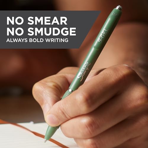 Sharpie S-Gel Gel Pens, Green Barrel, Black Ink, Medium Point (0.7mm), 4 Count - For Home, Office, College, Journaling, Drawing, Note-Taking, Writing