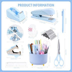 Gawsey Blue Desk Organizers and Accessories with Desk Organizer 360° Rotating Pen Holder and Office Supplies, Cute Stationery Supplies Set