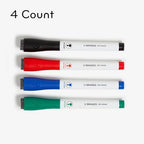 U Brands Fine Tip Dry Erase Markers with Eraser, Low Odor Whiteboard Markers Fine Tip, Assorted Colors, Set of 4