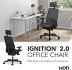 HON Ignition 2.0 Ergonomic Office Chair, Headrest, Office Desk, Black