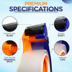 Packing Tape with Dispenser, Heavy-Duty Clear BOPP, Strong Adhesive, 48 mm x 66.6 yd, 6 Rolls + 2 Dispensers