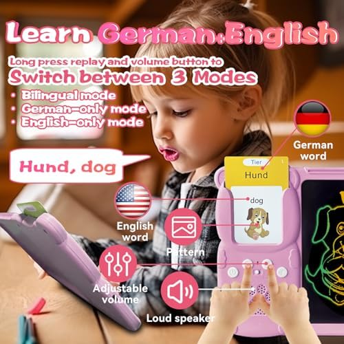 Writing Drawing Tablet with Talking German Flash Cards - Pink