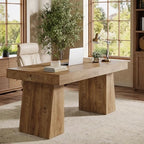 Tribesigns 55" Executive Desk, Wooden Office Desk with Double Pedestal, Modern Simple Computer Writing Table for Home Office, Light Brown