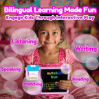 Writing Tablet with Bilingual Flash Cards for Kids, Spanish Pink