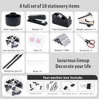 Gawsey Black Desk Organizers and Accessories with Desk Organizer 360° Rotating Pen Holder and Office Supplies, Cute Stationery Supplies Set