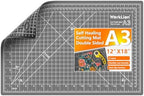 WorkLion Self Healing Cutting Mat: 12''x18'' Double Sided Craft Cutting Mat for Sewing, Fabric, Quilting - 5-Ply Slip-Resistant Hobby Cutting Board for DIY Projects (Grey/Black)