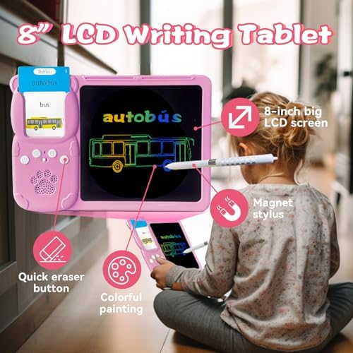 Writing Drawing Tablet with Talking Spanish Flash Cards - Pink