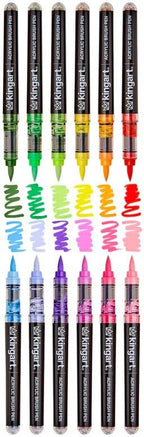 KINGART Acrylic Paint Markers Brush Tip, 12 Floral Colors. Water-based, no-bleed, waterproof pens with automatic ink control for rock, egg, wood, fabric, glass & DIY crafts
