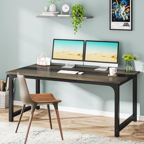 Tribesigns Modern Computer Desk, 63 x 31.5 inch Large Office Desk Computer Table Study Writing Desk Workstation for Home Office, Grey/Black