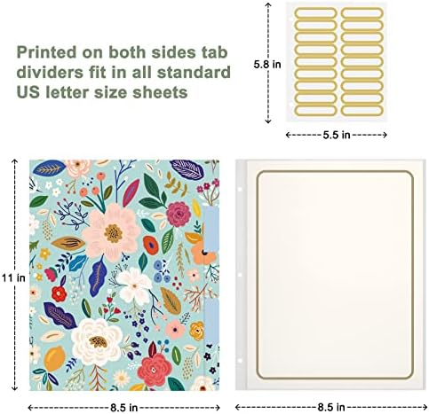 Rouidr 3 Ring Binder with clipboard, 1 inch 8.5 x 11 in Letter Size View Binders Organizer with Dividers Tabs & Clear Sleeves, School Supplies, Office Supplies, Green Flower