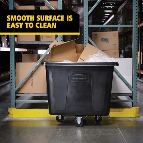 Rubbermaid Commercial Products Cube Basket Truck with Wheels/Casters, 500 lbs Capacity, Rectangular, Black, For Laundry/Waste/Trash/Heavy Materials