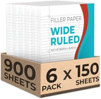 Rosmonde 900 Sheets Loose Leaf Paper, 6 Pack, Wide Ruled Filler Paper