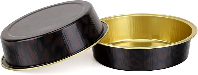 Beasea 50 Pack 4” Mini Pans with Lids, 8oz Disposable Aluminum Baking Foil Tins Round Small Dark Red Spot Container for Individual Cupcake Dessert Muffin Ramekin Cheesecake Quiche Oven Dishes
