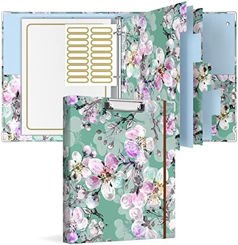 Rouidr 3 Ring Binder with clipboard, 1 inch 8.5 x 11 in Letter Size View Binders Organizer with Dividers Tabs & Clear Sleeves, School Supplies, Office Supplies, Plum Flower
