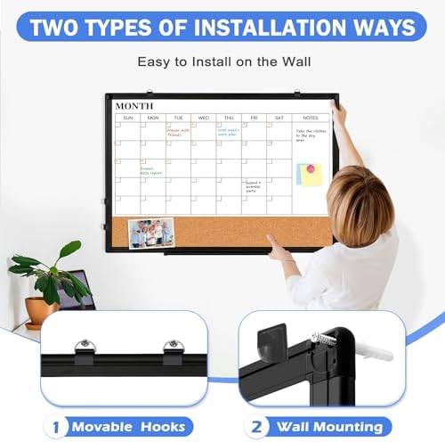 Calendar Whiteboard Dry Erase for Wall, 30" x 20" Month White Board Black