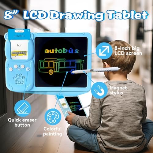 Writing Drawing Tablet with Talking Spanish Flash Cards - Blue