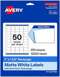 Avery Matte White Rectangle Labels, 1" x 1.5", Sure Feed Technology, Laser/Inkjet Printer Compatible, 12500 Printable Labels Total, Great for Branding, Packaging, and More