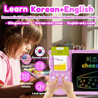Writing Tablet with Bilingual Flash Cards for Kids, Korean, Pink