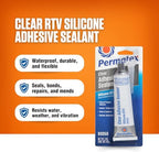 Permatex 80050-12PK Clear RTV Silicone Adhesive Sealant, 3 oz. (Pack of 12)