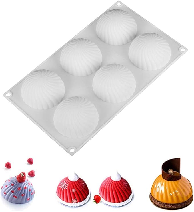 OCPO Kitchen Swirl Silicone Mold for Baking Mousse Cake, Pastry, Chocolate, Dessert, Pudding, Jelly, Cake Decorating Mold, 3D Swirl Shape (6-Cavity)