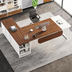 Tribesigns 70.8" L-Shaped Executive Desk with 55" File Cabinet, Large Home Office Computer Desk with Storage Shelves and Cabinet, Modern Business Furniture Set Home Office, Walnut White