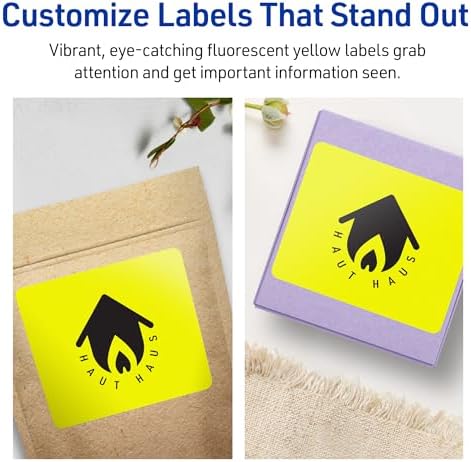 Avery Printable Rectangle Labels, Sure Feed Technology, 5" x 3-1/2", Neon Yellow Labels, Laser/Inkjet Printable, 80 Total, Great for Shipping and Packaging