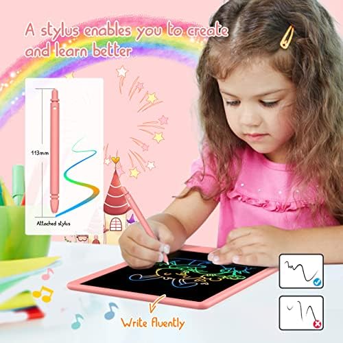 BUKEBU LCD Writing Tablet Doodle Board, Colorful Drawing Pad, Electronic Drawing Tablet, Drawing Pads,Travel Gifts for Kids Ages 3 4 5 6 7 8 Year Old Girls Boys (10.5 inch, Orange+Pink)