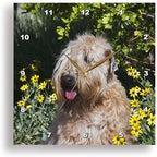 3dRose Wall Clock Silent - 13 inch - Wheaten Terrier Sitting in Yellow Flowers, PR - Animals