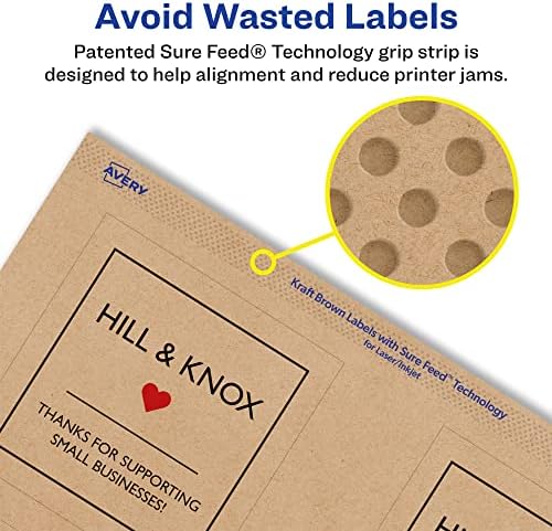 Avery® Kraft Brown Square Labels, Sure Feed® Technology, 3" x 3", 90 Kraft Brown Labels, Print-to-The-Edge, Laser/Inkjet Printable