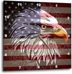 3dRose Wall Clock Silent - 10 inch - Ornate Patriotic Bald Eagle and USA American Flag Pride Great for Fourth of July Independence Day - Patriotic Designs