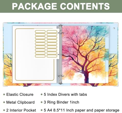 Rouidr 3 Ring Binder with clipboard, 1 inch 8.5 x 11 in Letter Size View Binders Organizer with Dividers Tabs & Clear Sleeves, School Supplies, Office Supplies