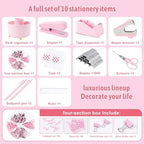 Gawsey Pink Desk Organizers and Accessories with Desk Organizer 360° Rotating Pen Holder and Office Supplies, Cute Stationery Supplies Set