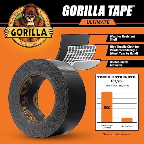 GORILLA Ultimate Tape, High Tensile Cloth, 1.88" x 20yd, Black