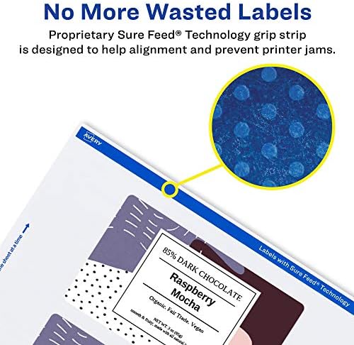 Avery® Matte White Rectangle Labels, Sure Feed® Technology, 2.5" x 5", 300 Matte White Printable Labels