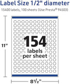 Avery® TrueBlock® Matte White Round Labels, Sure Feed® Technology, 0.5" Diameter, 15,400 Matte White Labels, Print-to-The-Edge, Laser/Inkjet Printable, Great for Product Merchandising Stickers