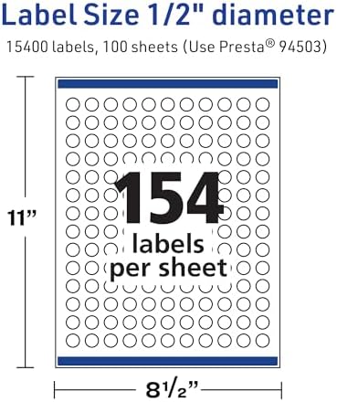 Avery® TrueBlock® Matte White Round Labels, Sure Feed® Technology, 0.5" Diameter, 15,400 Matte White Labels, Print-to-The-Edge, Laser/Inkjet Printable, Great for Product Merchandising Stickers