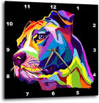 3dRose Wall Clock Silent - 10 inch - Colorful Portrait of a Pitbull Dog Doggy Pet - Dog