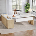 Tribesigns 74.8 Inch Executive Desk, L-Shaped Office Desk with Cabinet