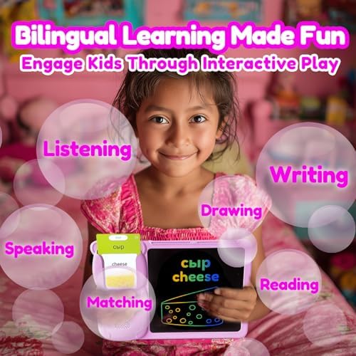 Writing Tablet with Bilingual Flash Cards for Kid, Russian, Pink