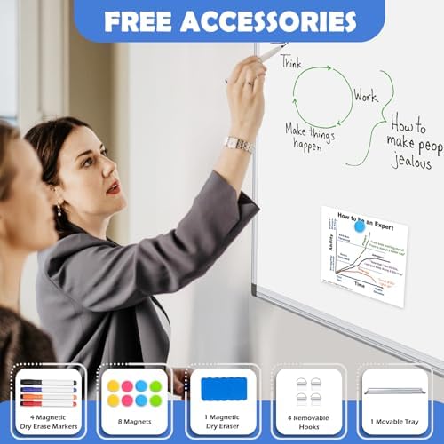 Double-Sided White Board Dry Erase Magnetic Whiteboard Wall 72x40 Large