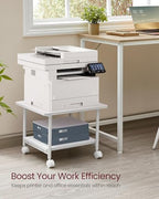 VASAGLE 2-Tier Printer Stand with Locking Wheels, Under Desk Printer Table