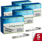 Prong Paper Fasteners 2" Capacity, 250 Complete Sets, Heavy Duty Steel with Compressor, Standard 2-Hole Punch, 2.75" Base for File Folders, Folder Clips, 5 Boxes (50 Each), Made in USA - OLYMPX